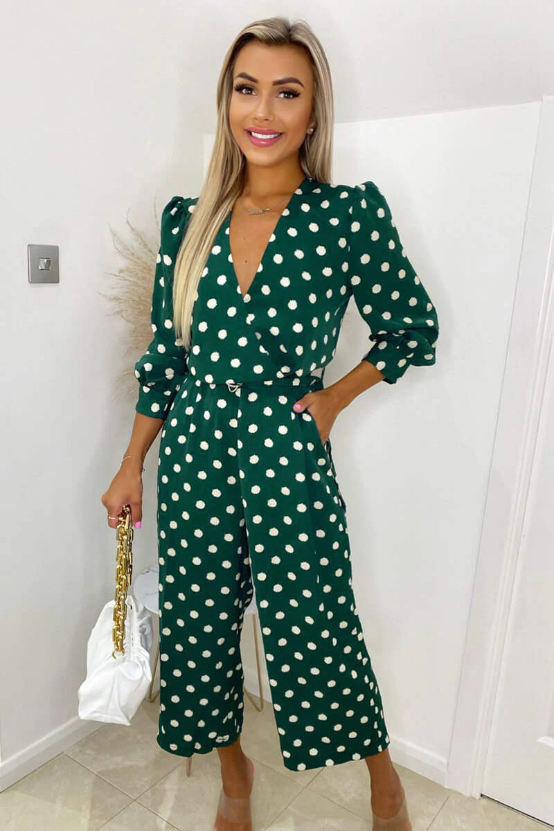 Green Spot Wrap Over Jumpsuit - Swimclubus
