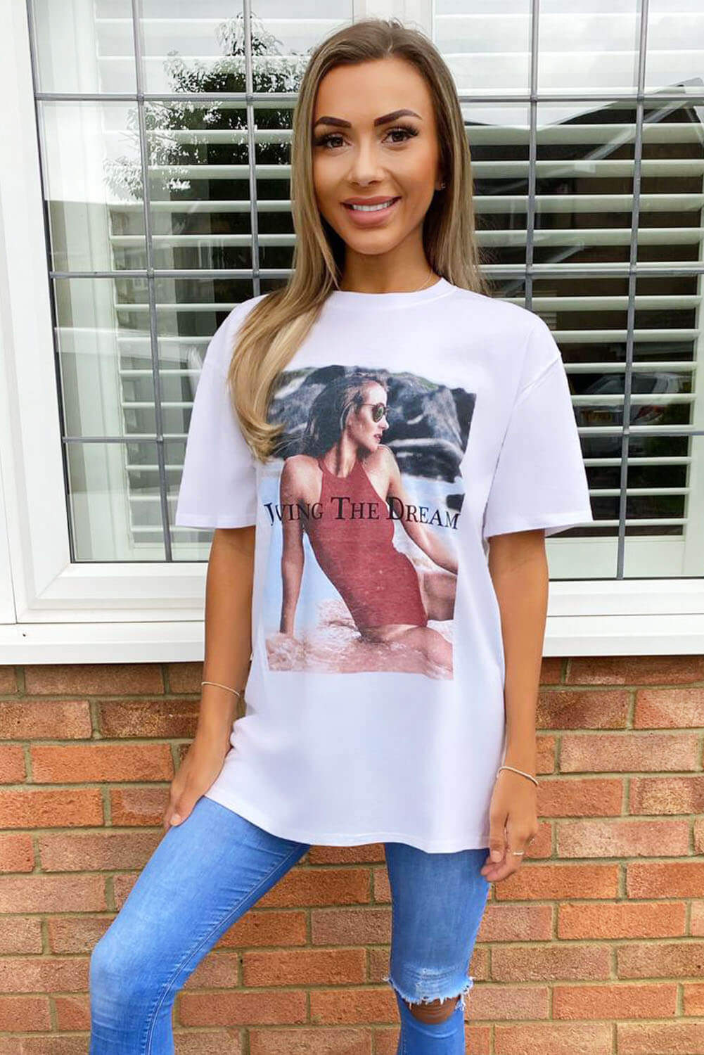 White Living The Dream Oversized T-Shirt - Swimclubus