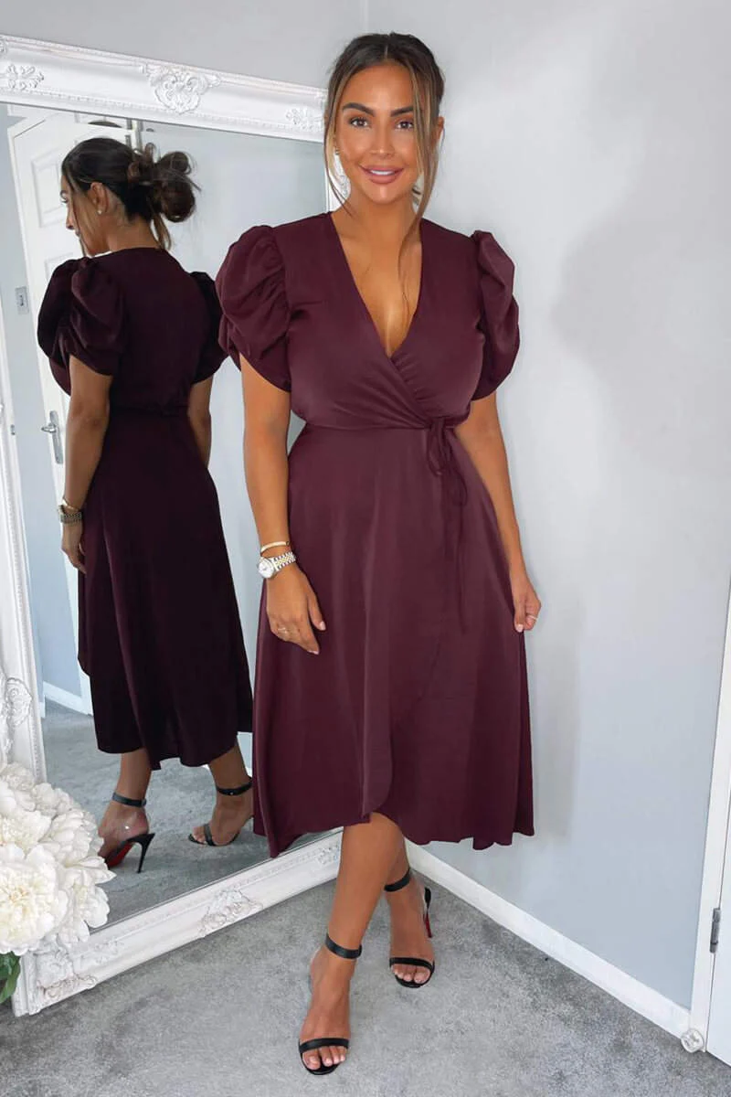 Plum Wrap Over Tie Midi Dress - Swimclubus