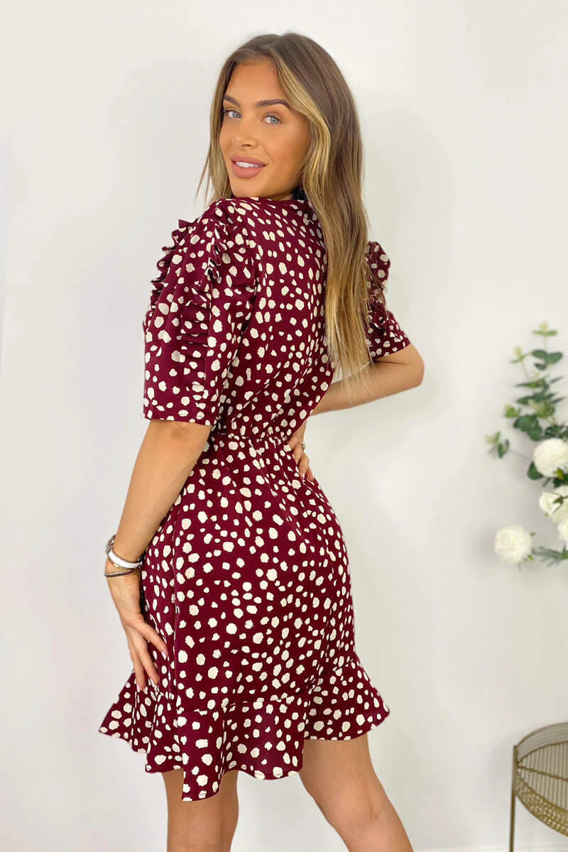 Plum Printed Wrap Over Skater Dress - Swimclubus