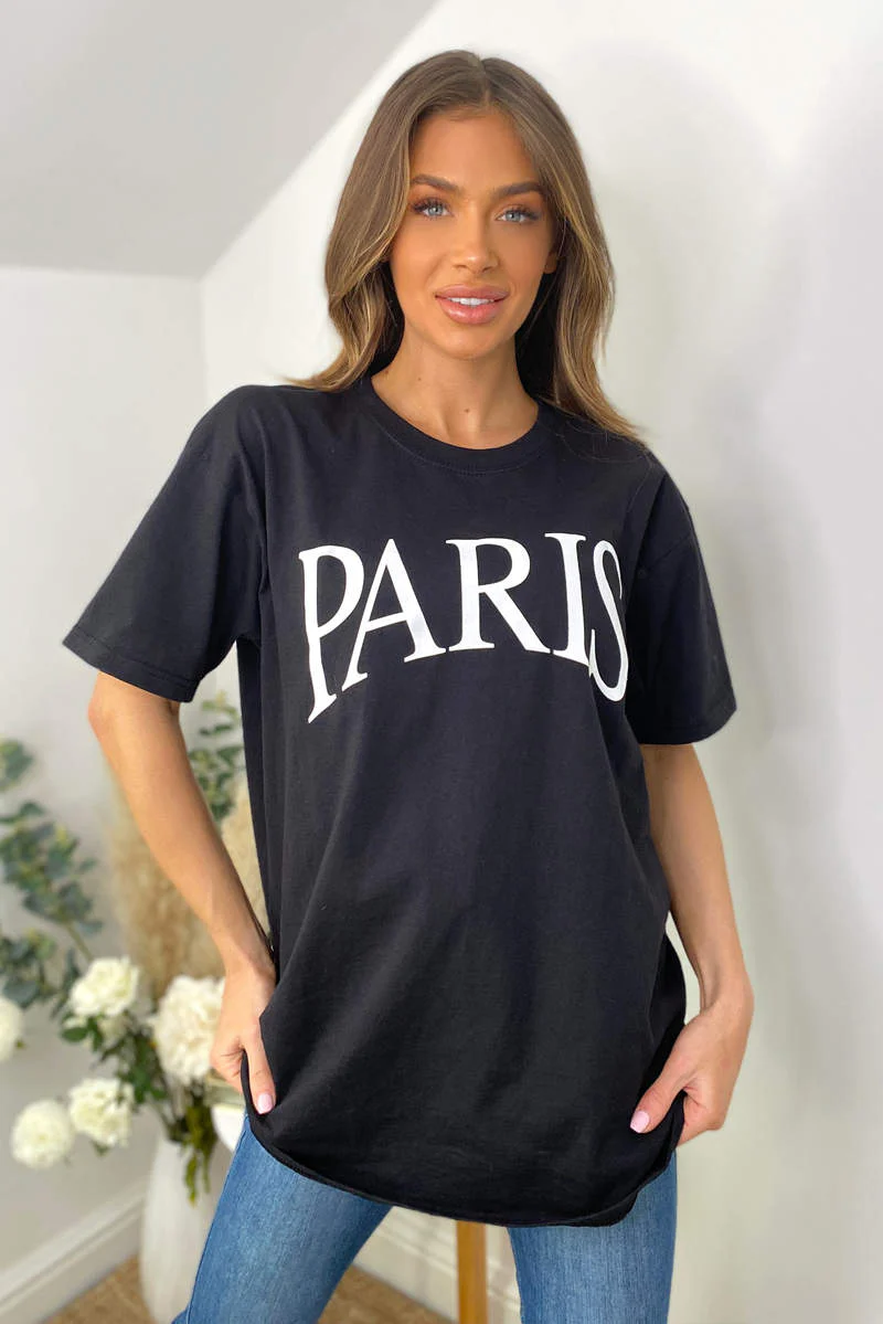 Black Paris Printed Oversized Tee - Swimclubus