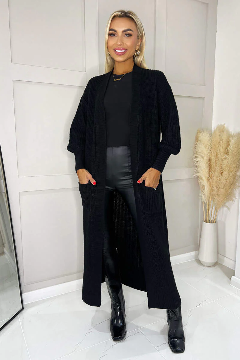 Black Maxi Knitted Cardigan - Swimclubus
