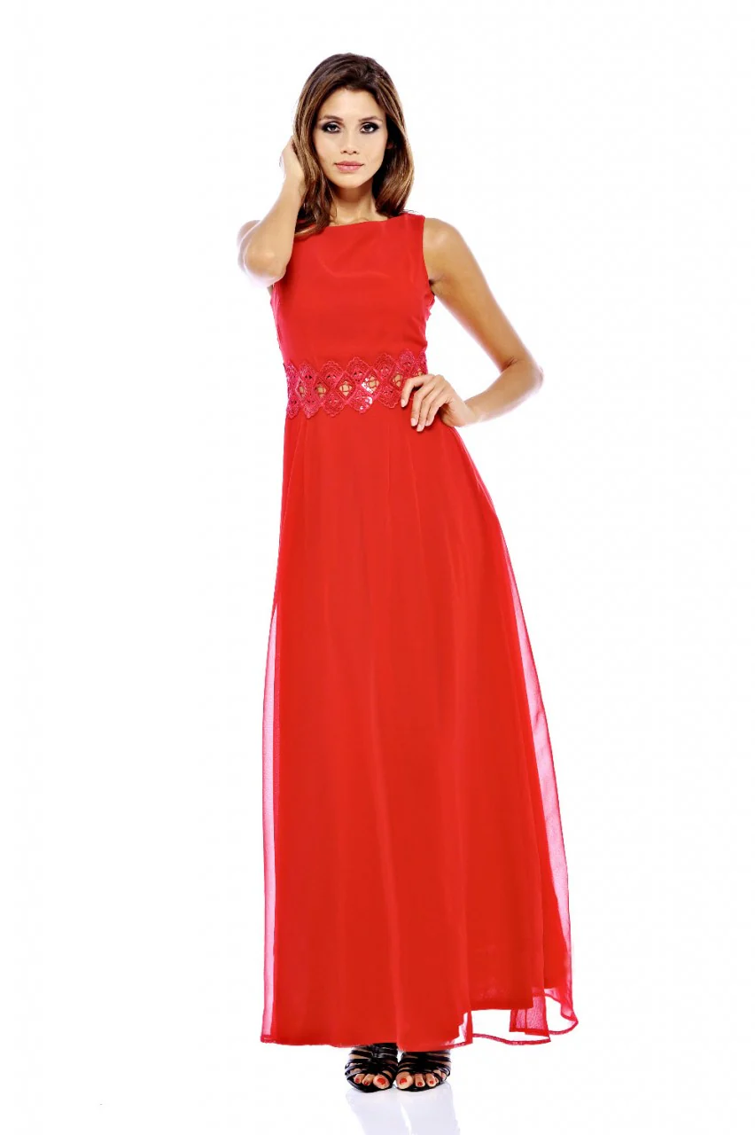 Embellished  Waist Chiffon Maxi Dress - Swimclubus