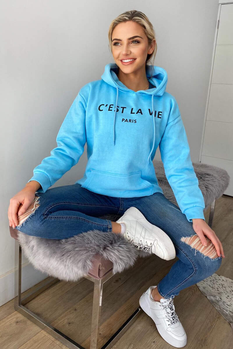 Baby Blue Cest La Vie Oversized Hoodie - Swimclubus