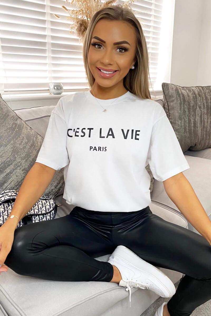 White Cest La Vie Oversized Tee - Swimclubus
