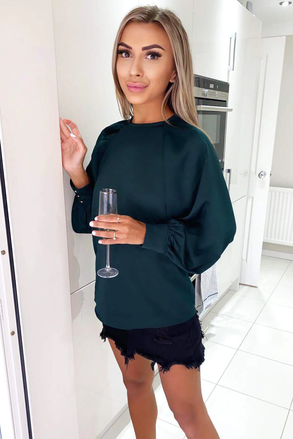 Teal Balloon Sleeve Cuff Top - Swimclubus