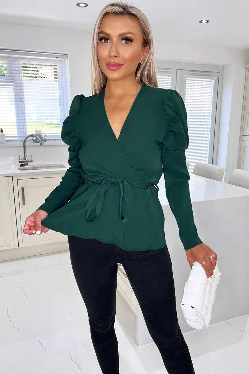 Teal Belted Wrap Long Sleeve Top - Swimclubus