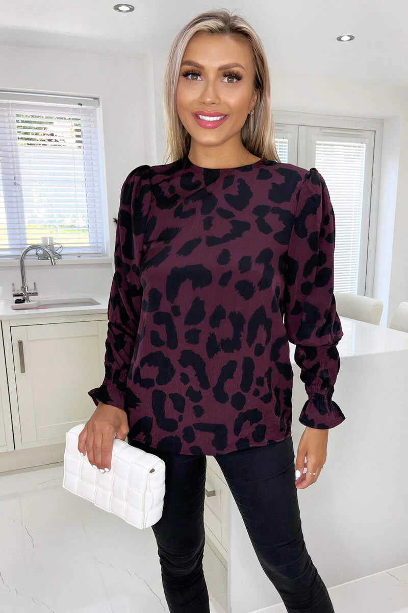 Plum And Black Animal Print Long Sleeve Top - Swimclubus