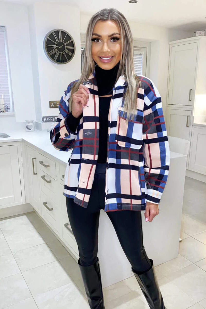 Multi Double Pocket Checked Shirt Jacket - Swimclubus