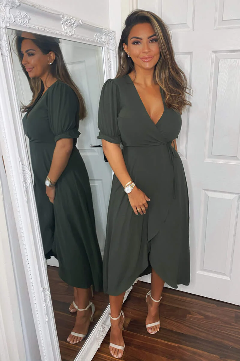 Olive Wrap Side Tie Midi Dress - Swimclubus