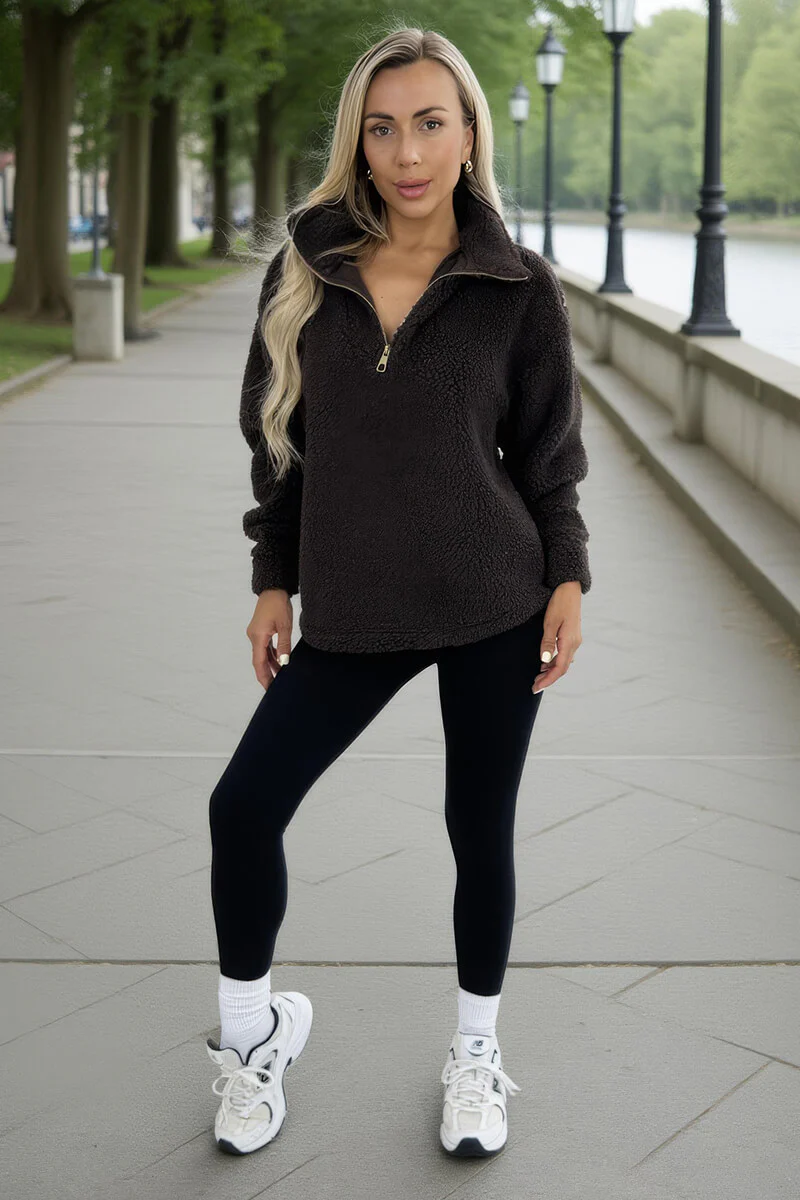 Chocolate 1/4 Zip Teddy Sweatshirt - Swimclubus