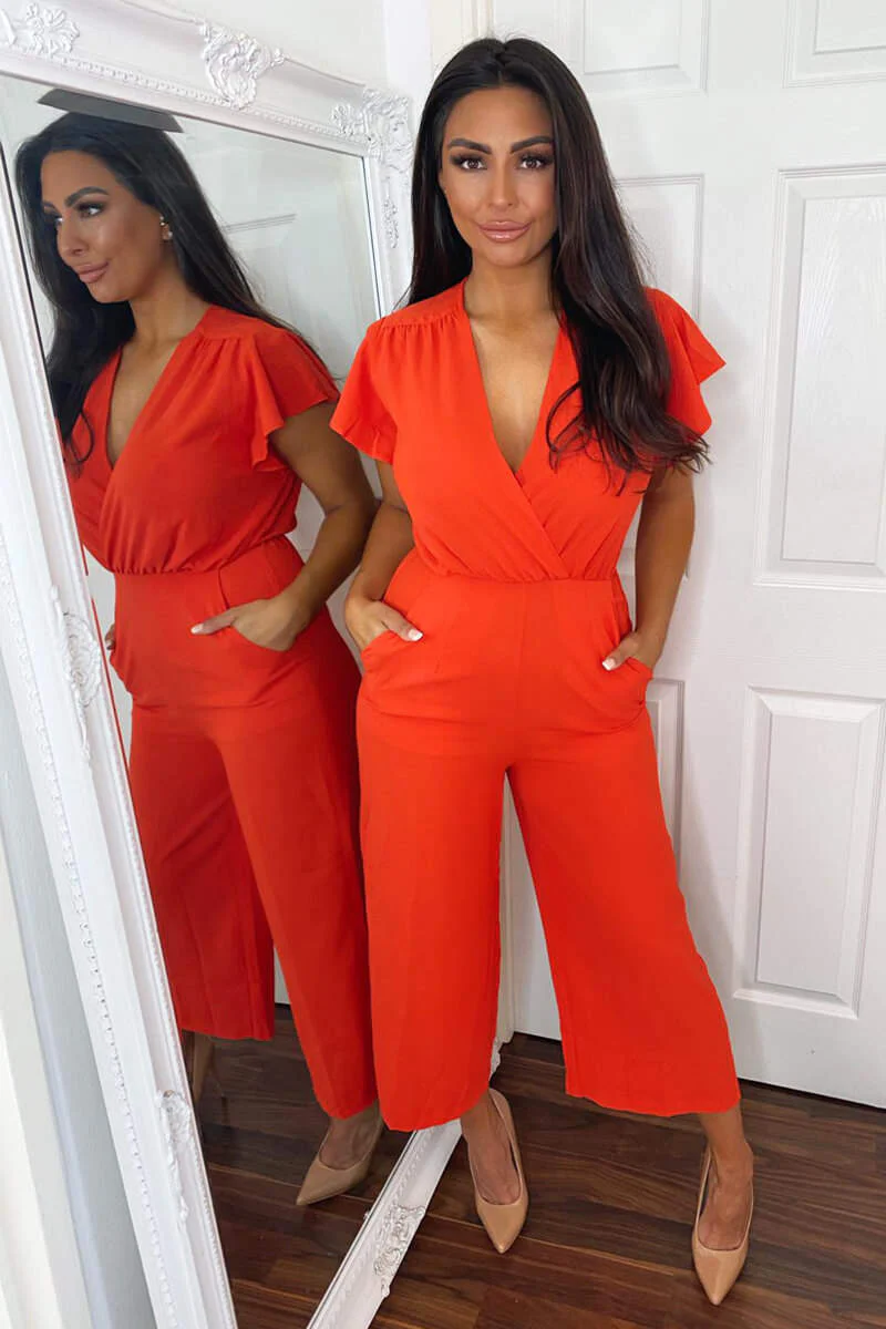 Blood Orange Frill Sleeve Wrap Jumpsuit - Swimclubus