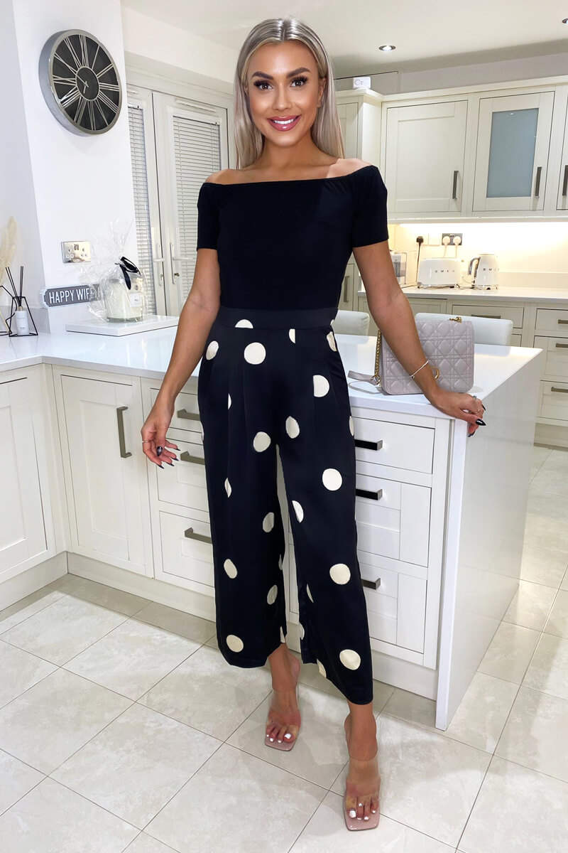 Black And Stone Polka Dot 2 in 1 Jumpsuit - Swimclubus
