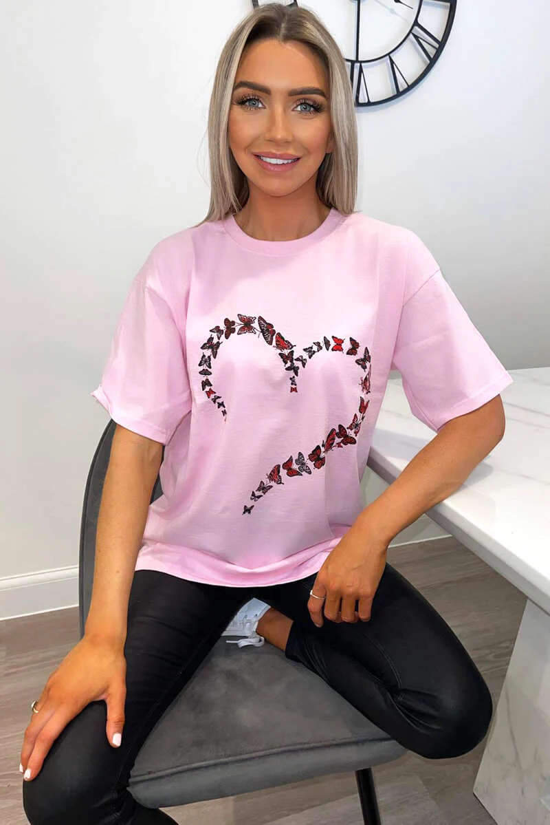 Pink Butterfly Printed Tee - Swimclubus