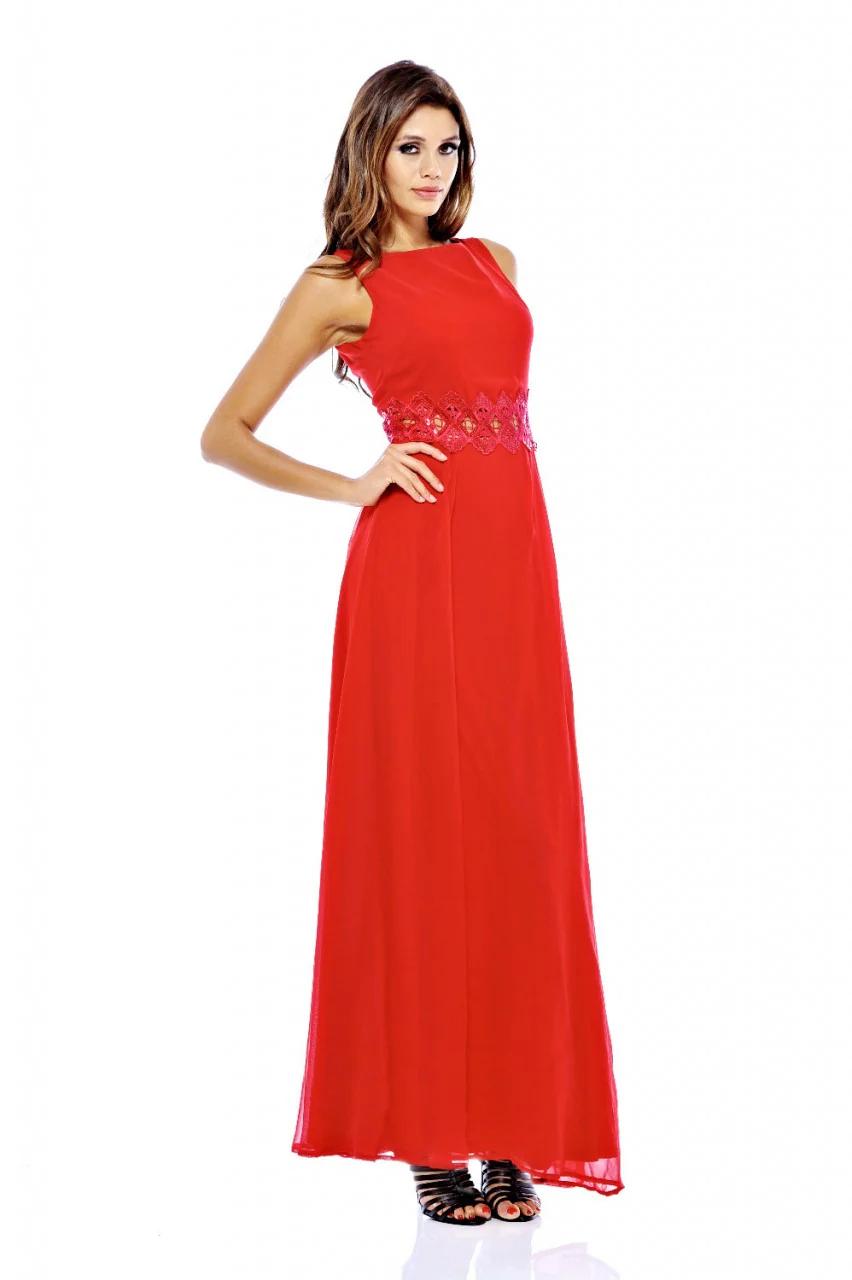 Embellished  Waist Chiffon Maxi Dress - Swimclubus