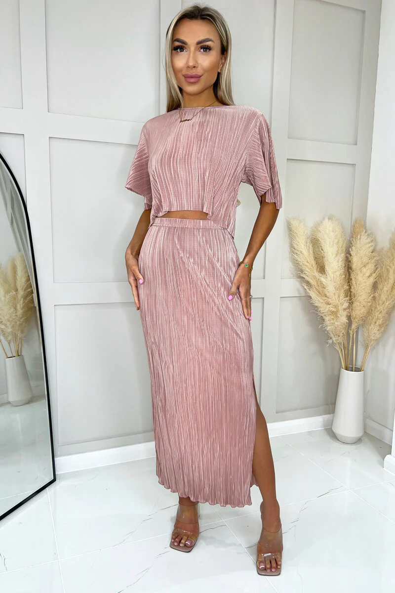 Champagne Plisse Maxi Skirt - Swimclubus