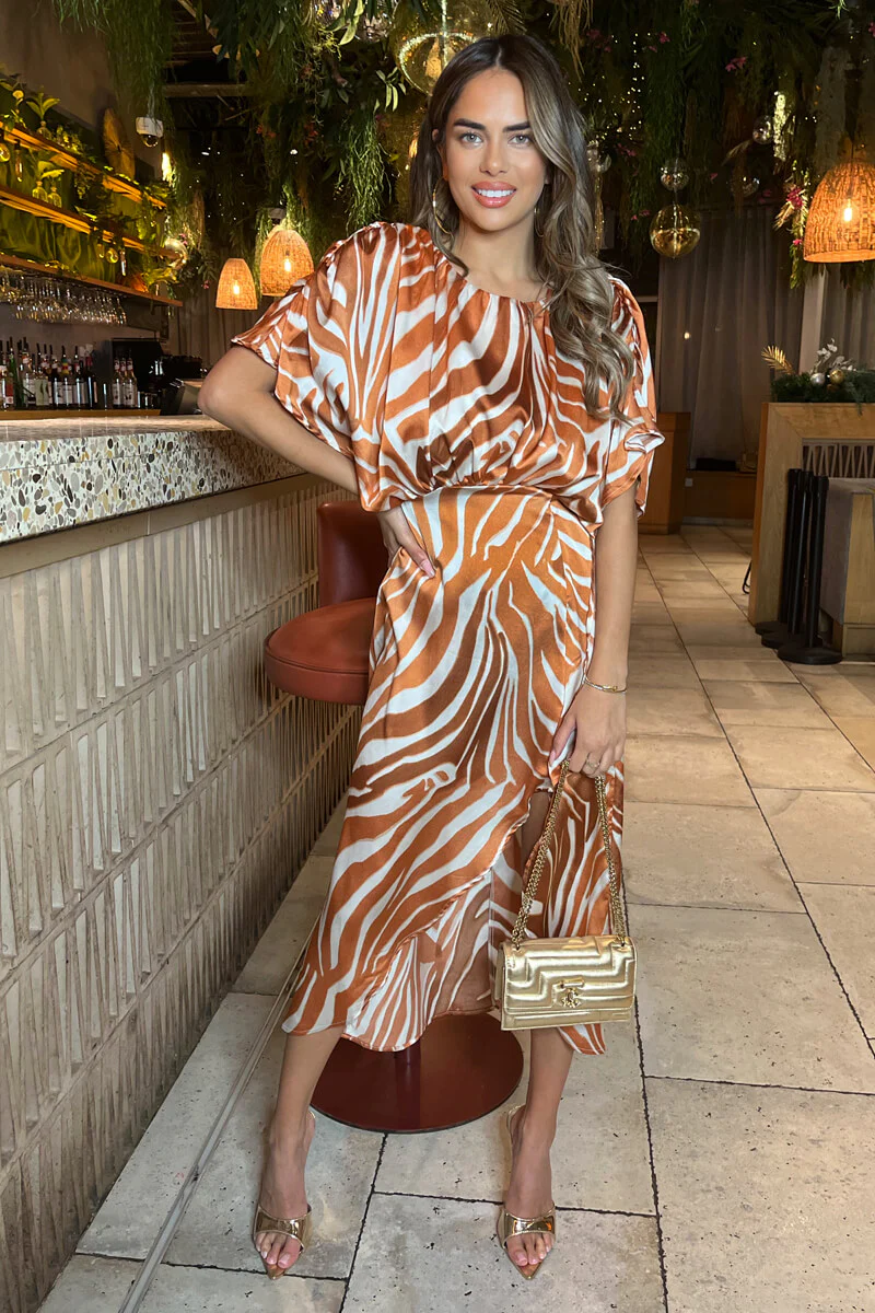 Rust Print Batwing Top Midi Dress - Swimclubus