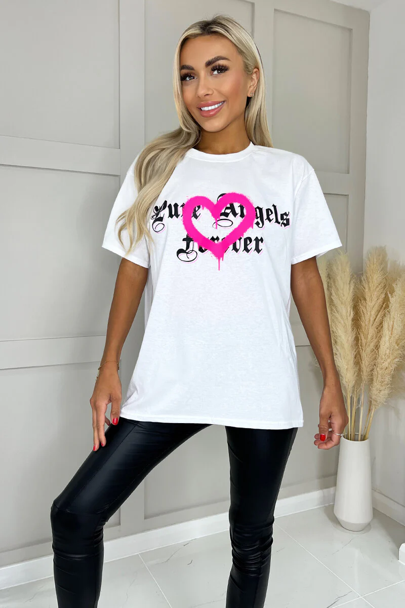 White Pure Angels Slogan T- Shirt - Swimclubus