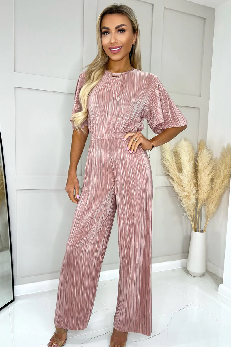 Champagne Plisse Straight Leg Trousers - Swimclubus