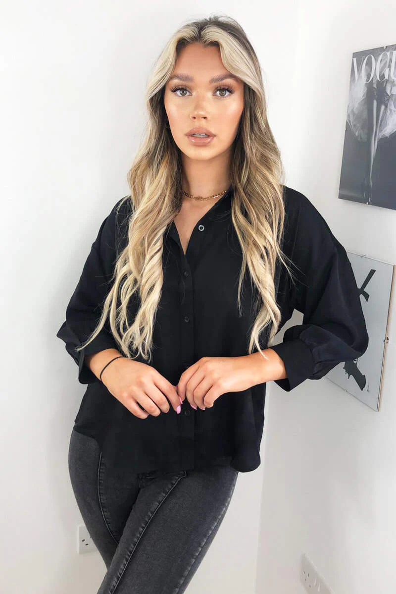 Black Dip Hem Shirt - Swimclubus