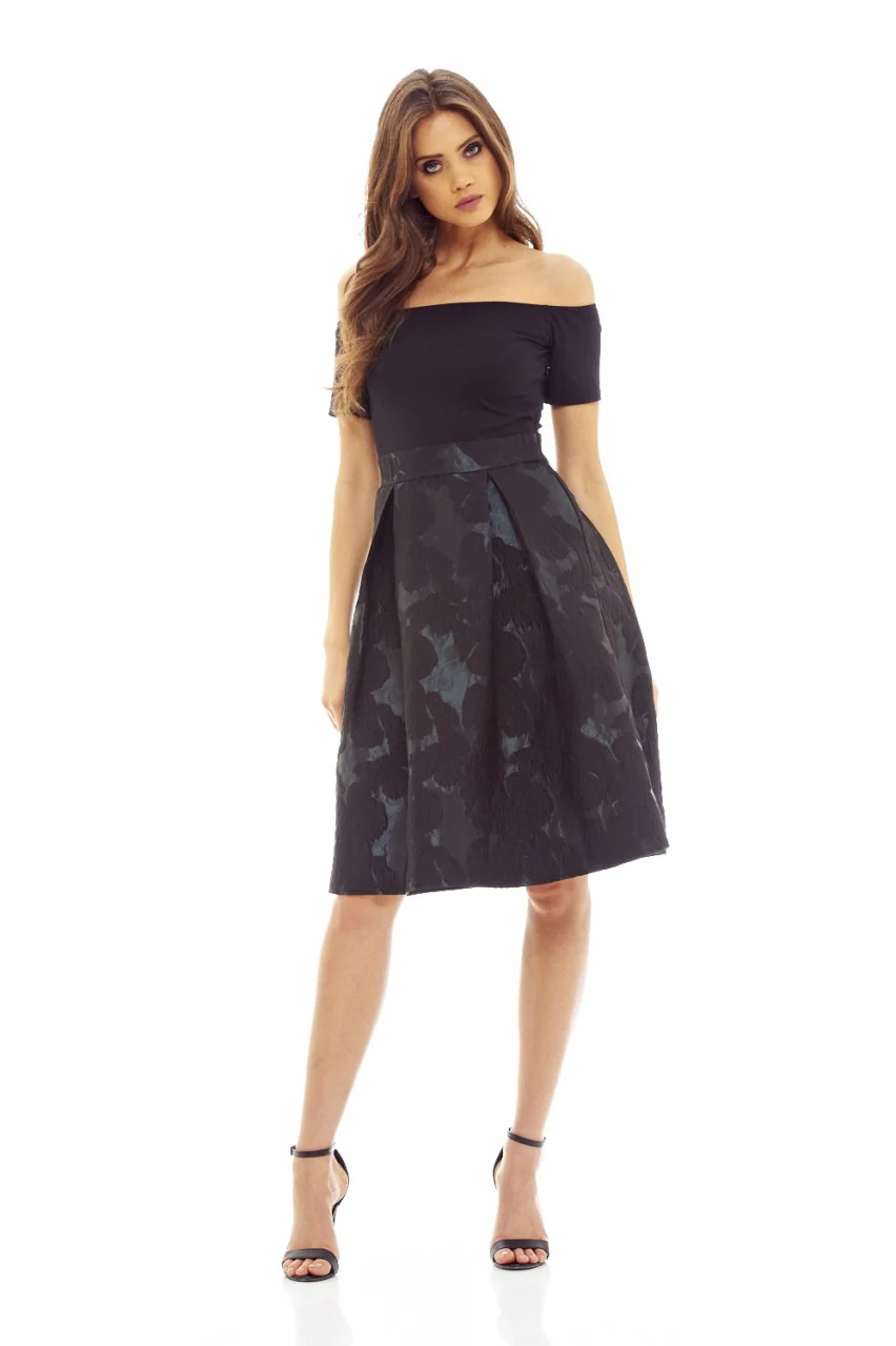 Black/Green  2-In-1 Midi Skater Dress - Swimclubus