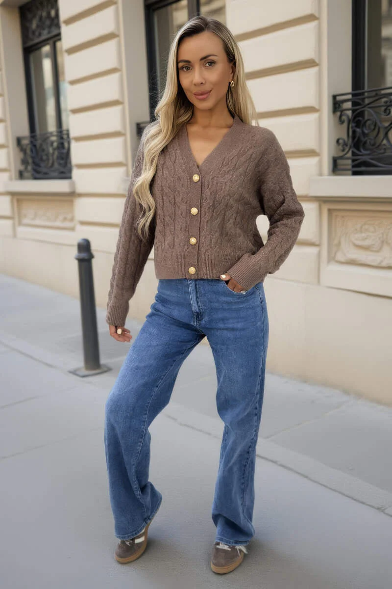 Mink Cable Knit Gold Button Cardigan - Swimclubus