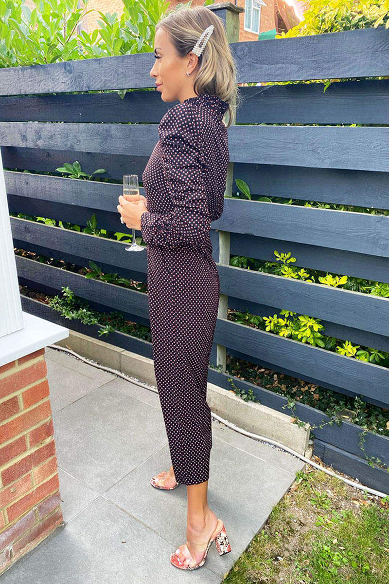 Black Square Printed Ruched Sleeve Jumpsuit - Swimclubus
