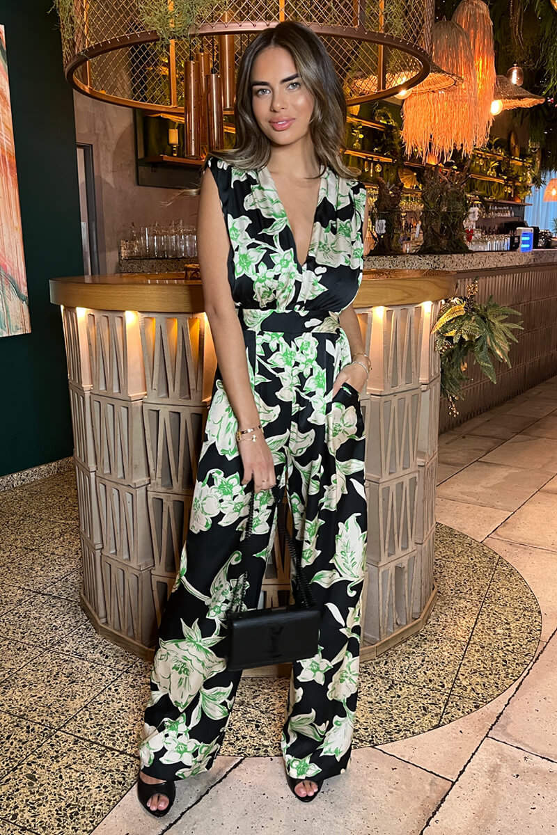 Multi Floral Print V Neck Sleeveless Jumpsuit - Swimclubus