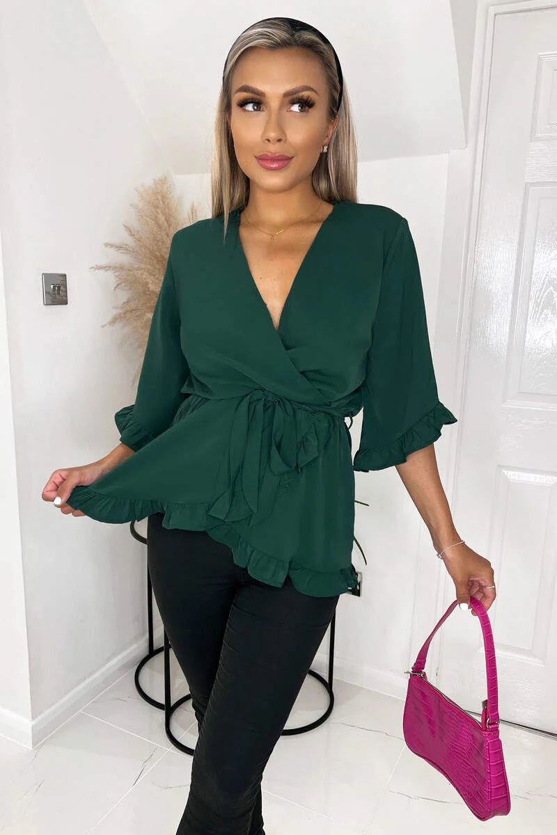 Teal Frill Hem Wrap Top - Swimclubus