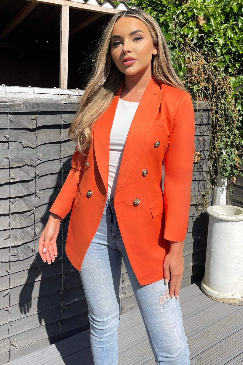 Orange Military Style Blazer - Swimclubus