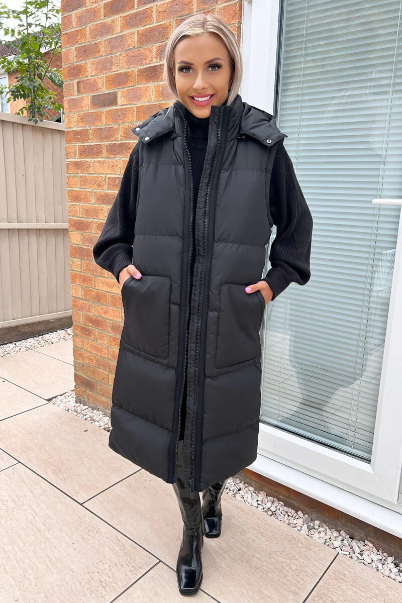 Black 2 in 1 Puffer Coat With Detachable Sleeves - Swimclubus