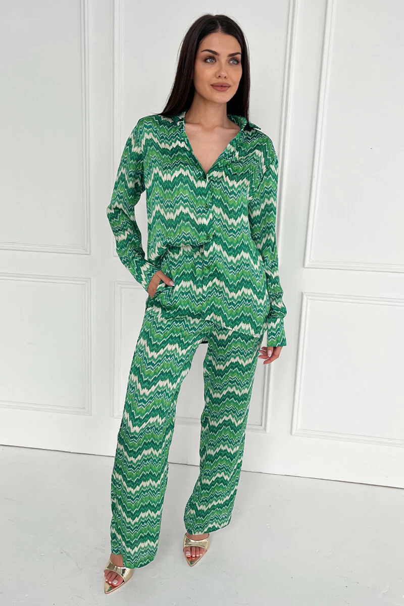 Green Abstract Printed Trousers - Swimclubus