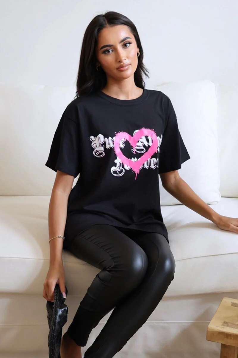 Black Pure Angels Slogan T- Shirt - Swimclubus