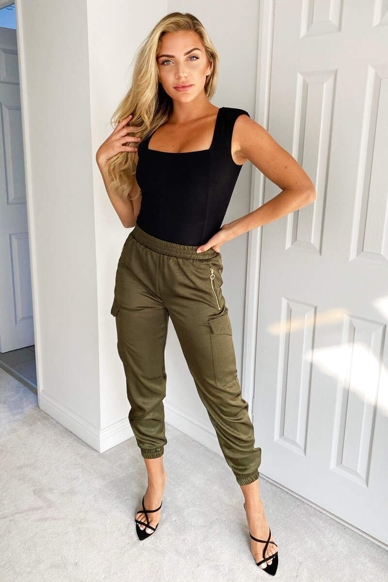Olive Silky Cargo Pants - Swimclubus