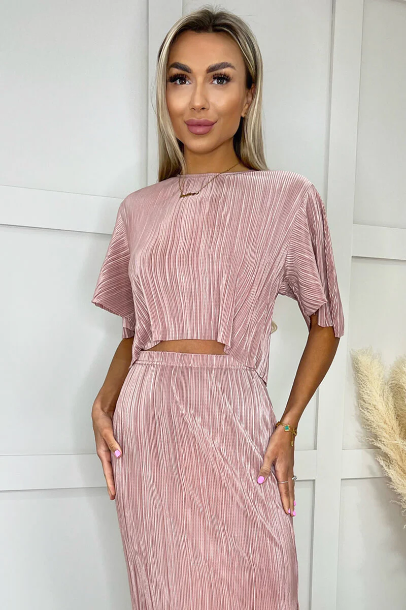 Champagne Plisse Crop Top - Swimclubus