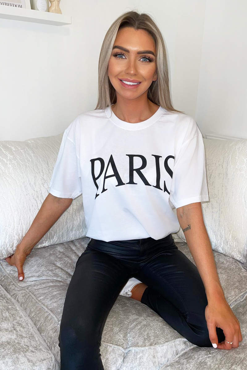 White Paris printed Oversized Tee - Swimclubus