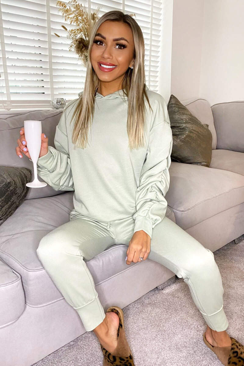 Sage Ruched Sleeve Lounge Set - Swimclubus