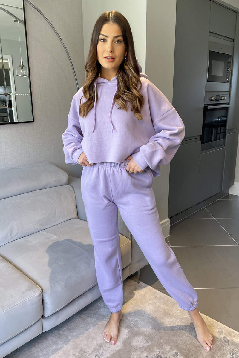 Lilac Cropped Hoodie Lounge Set - Swimclubus