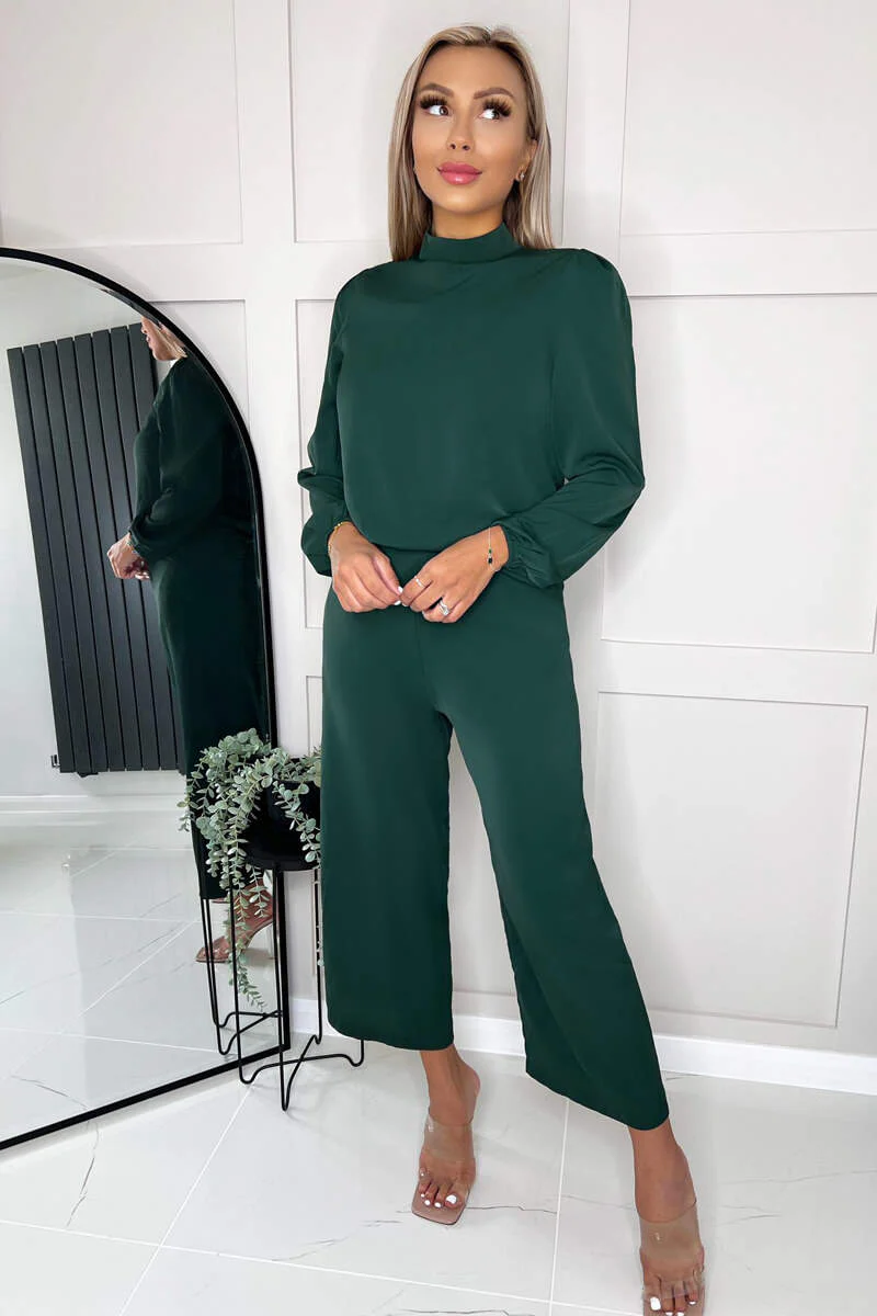 Teal Round Neck Long Sleeve Jumpsuit - Swimclubus