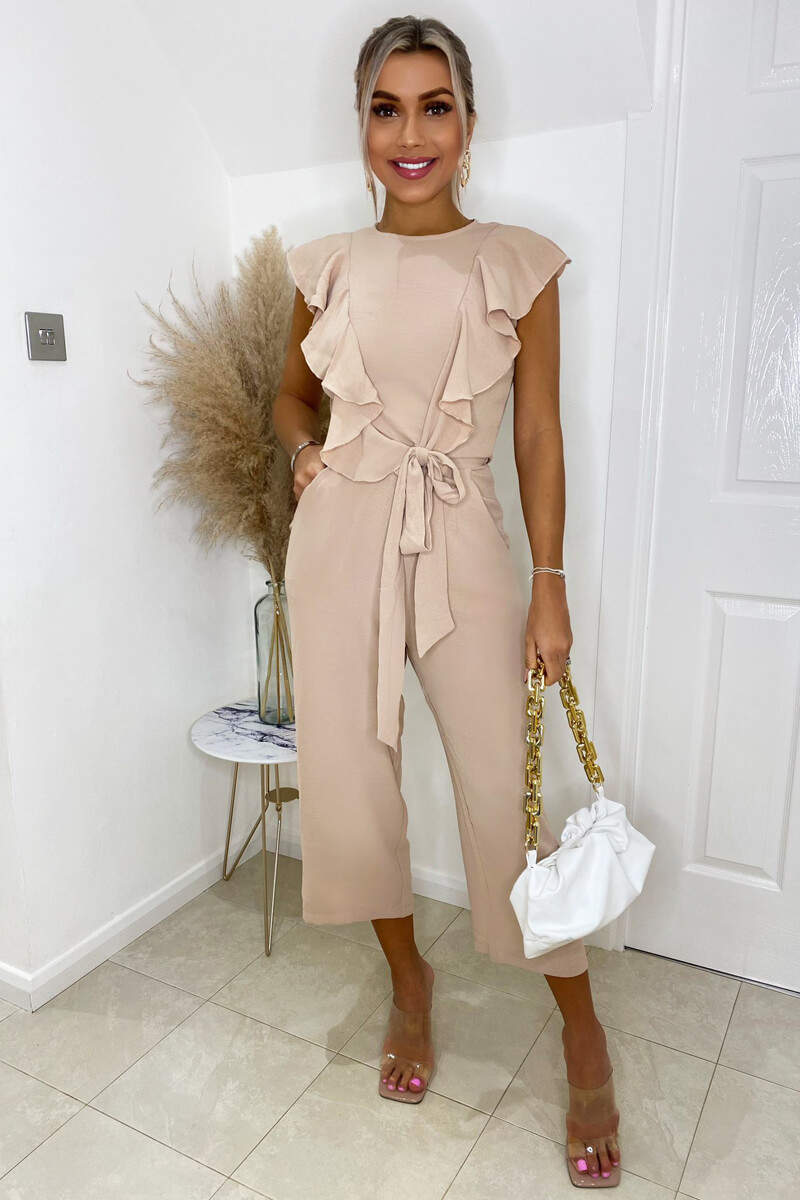 Nude Frill Front Belted Jumpsuit - Swimclubus