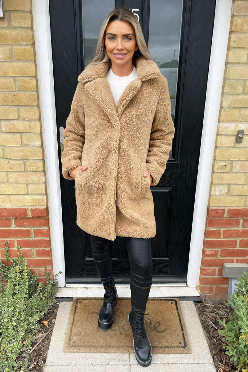 Caramel Teddy Faux Fur Coat With Collar - Swimclubus