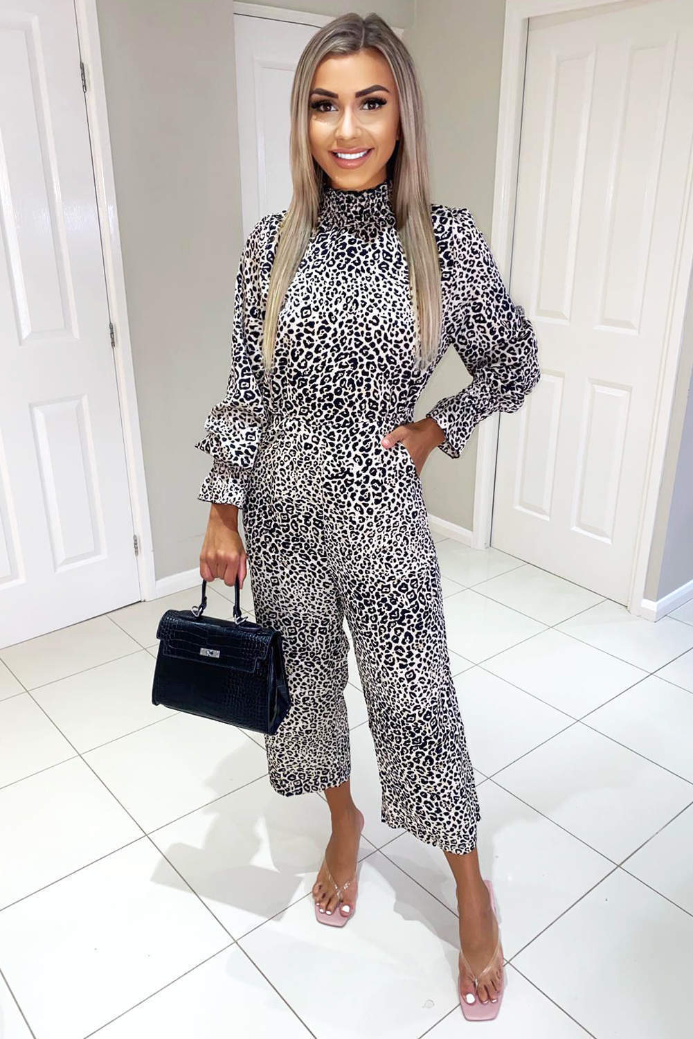 Multi Leopard High Neck Culotte Jumpsuit - Swimclubus