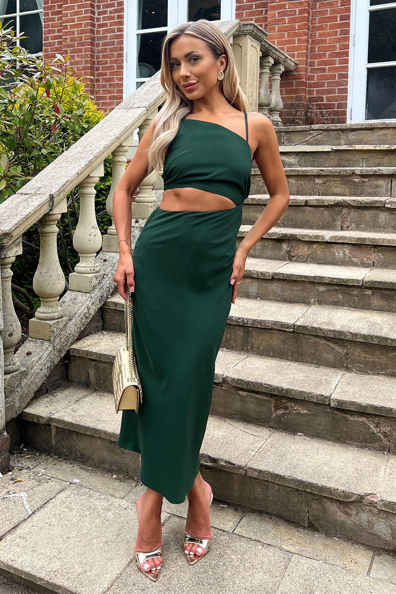 Teal Asymmetric Cut Out Midi Dress - Swimclubus