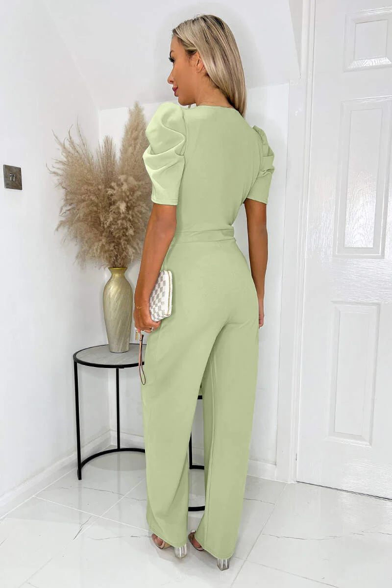 Sage Wrap Top Belted Full Length Jumpsuit - Swimclubus