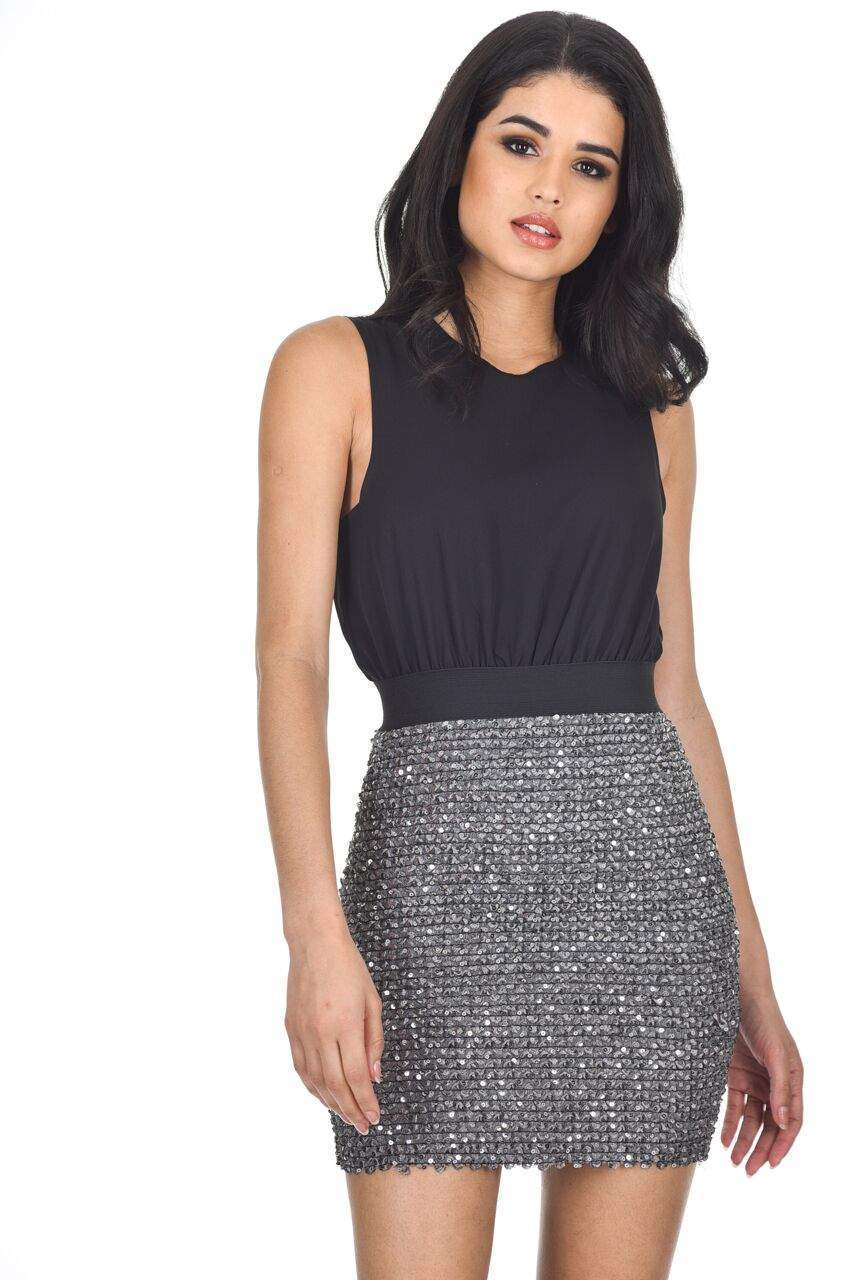 Pewter 2 In 1 Sequin Mini Dress - Swimclubus