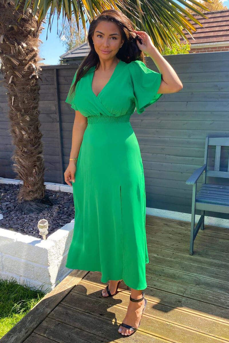 Green Gathered Waist Midi Dress - Swimclubus
