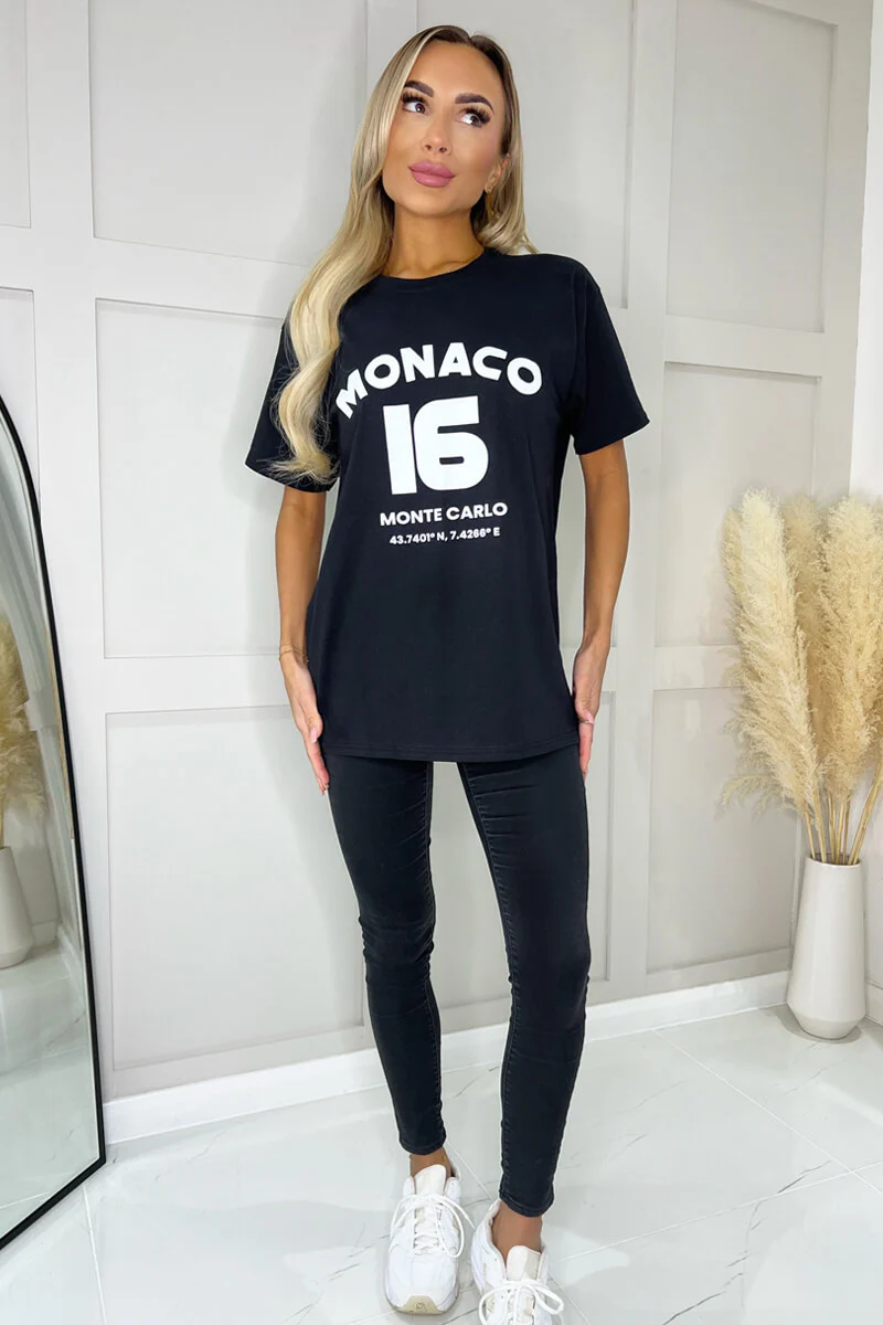 Black Monaco Slogan T-Shirt - Swimclubus