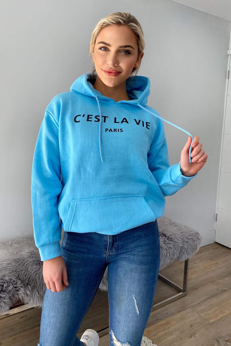 Baby Blue Cest La Vie Oversized Hoodie - Swimclubus