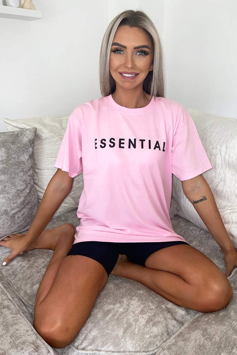 Pink Essential Slogan Oversized Tee - Swimclubus