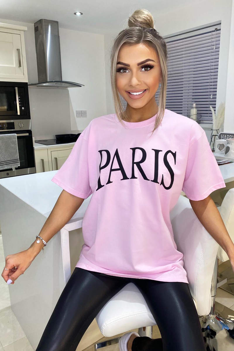 Pink Paris Printed Oversized Tee - Swimclubus